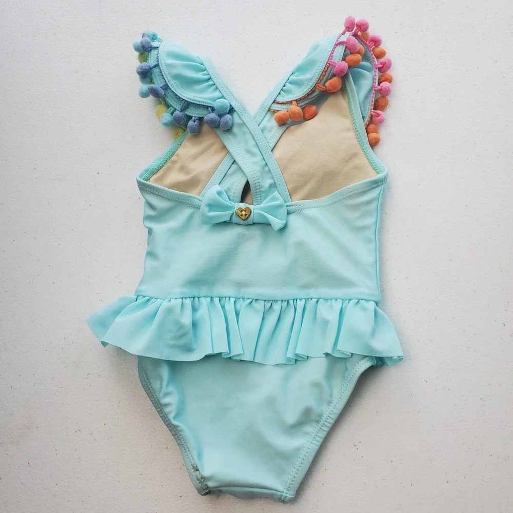 Juicy Couture girls' blue one-piece swimsuit, size 12 months, blue with‎ rainbow